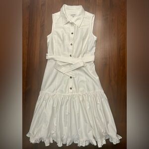 Calvin Klein - White, Sleeveless, Collared, Button-Up Tiered A-Line Dress Size 6